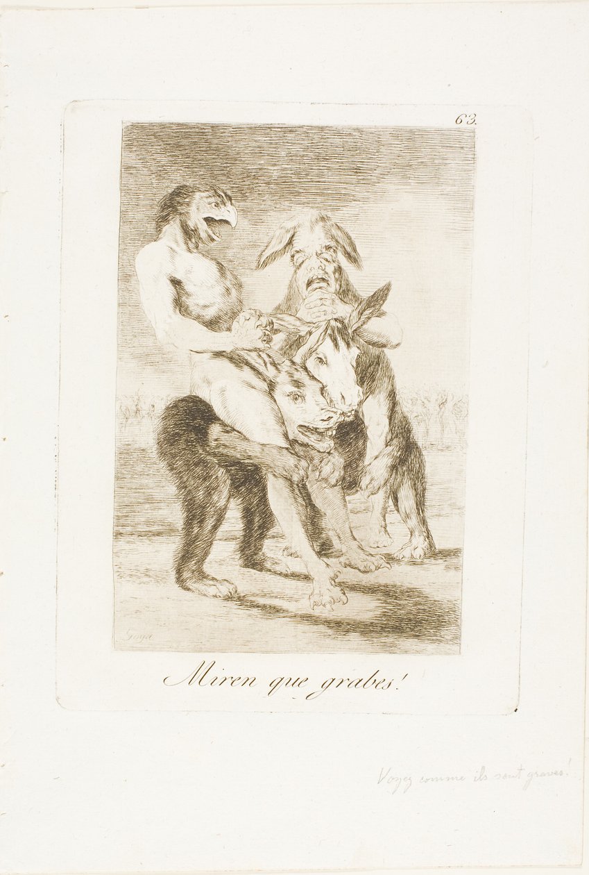 Titta så högtidliga de är!, tallrik 63 från Los Caprichos av Francisco Jose de Goya y Lucientes