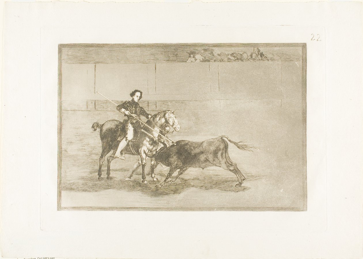 Manligt mod hos den hyllade Pajuelera i ringen vid Zaragoza, skylt 22 från The Art of Bullfighting av Francisco Jose de Goya y Lucientes
