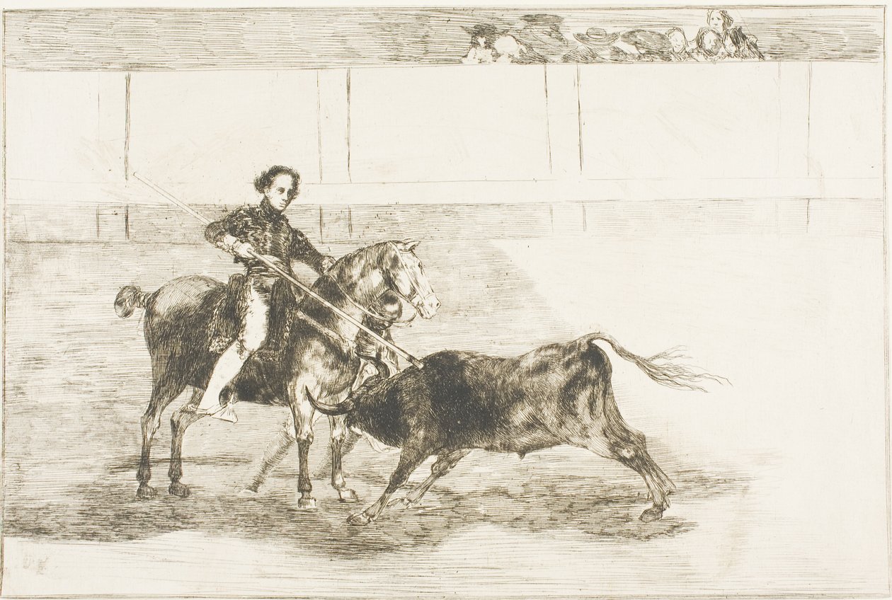 Manligt mod hos den hyllade Pajuelera i ringen vid Zaragoza, skylt 22 från The Art of Bullfighting av Francisco Jose de Goya y Lucientes