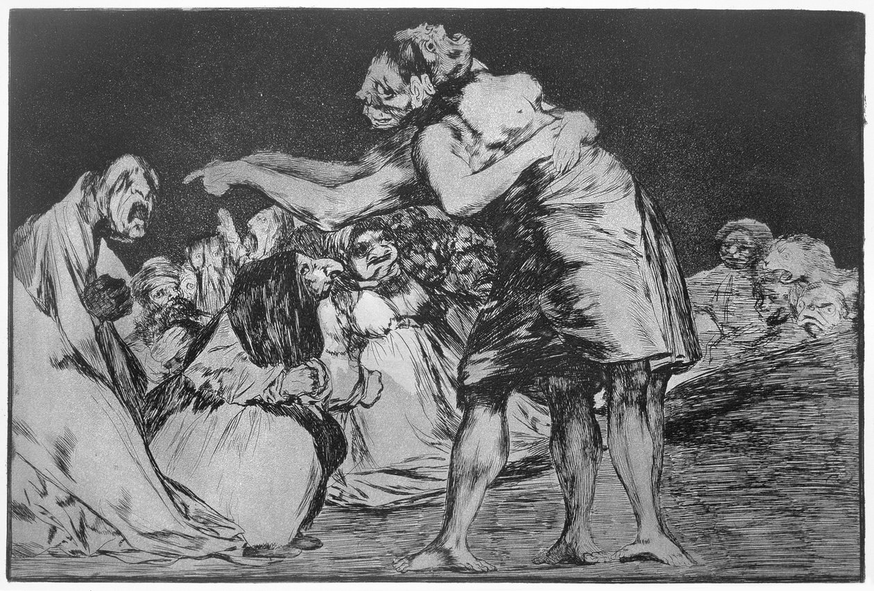 Äktenskaplig mardröm, skylt 7 av "Ordspråk" av Francisco Jose de Goya y Lucientes