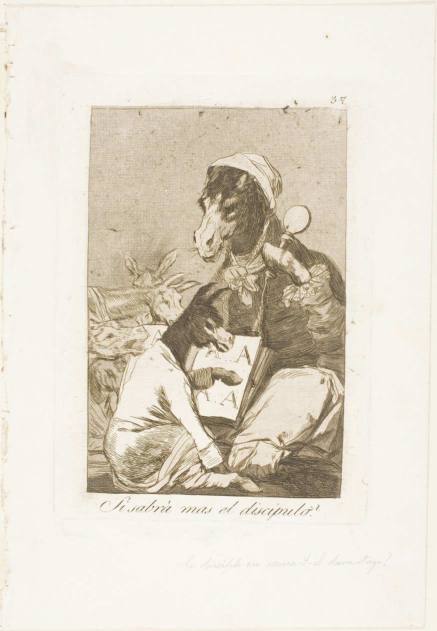 Kan inte eleven veta mer?, skylt 37 från Los Caprichos av Francisco Jose de Goya y Lucientes