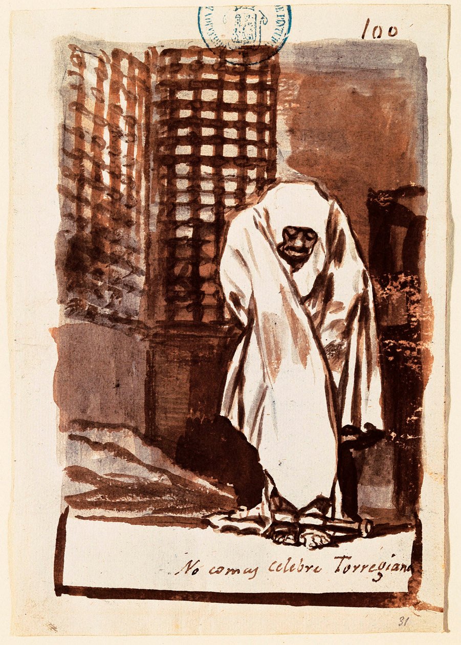 ""Ät inte, illustrious Torregiano"": konstnären fördömer inkvisitionens ställning i förhållande till vetenskapsmän. Tvättteckning av Francisco de Goya y Lucientes (1746-1828). 1803-1824. Madrid. Pradomuseet. av Francisco Jose de Goya y Lucientes