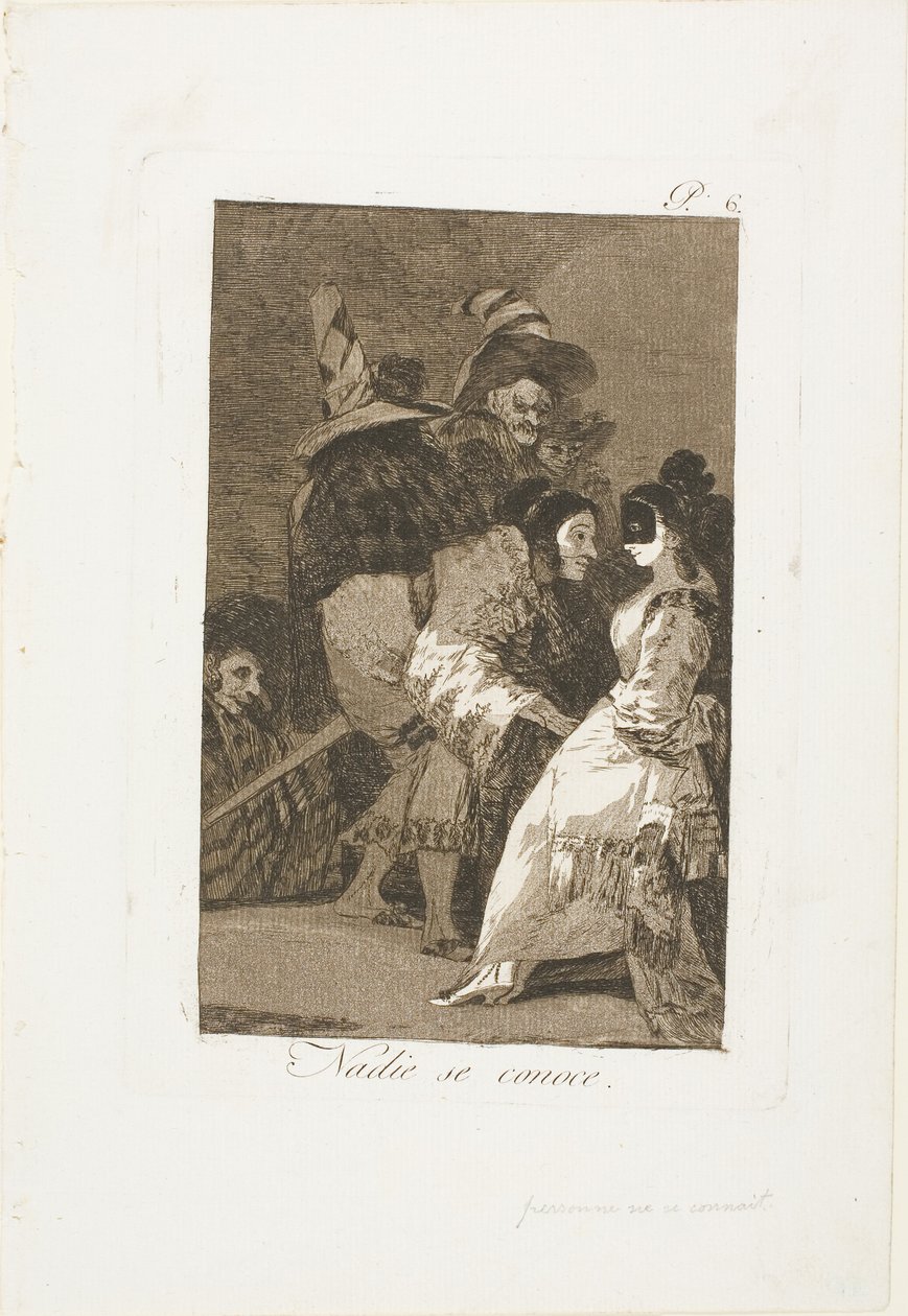 Ingen känner sig själv, tallrik sex från Los Caprichos av Francisco Jose de Goya y Lucientes