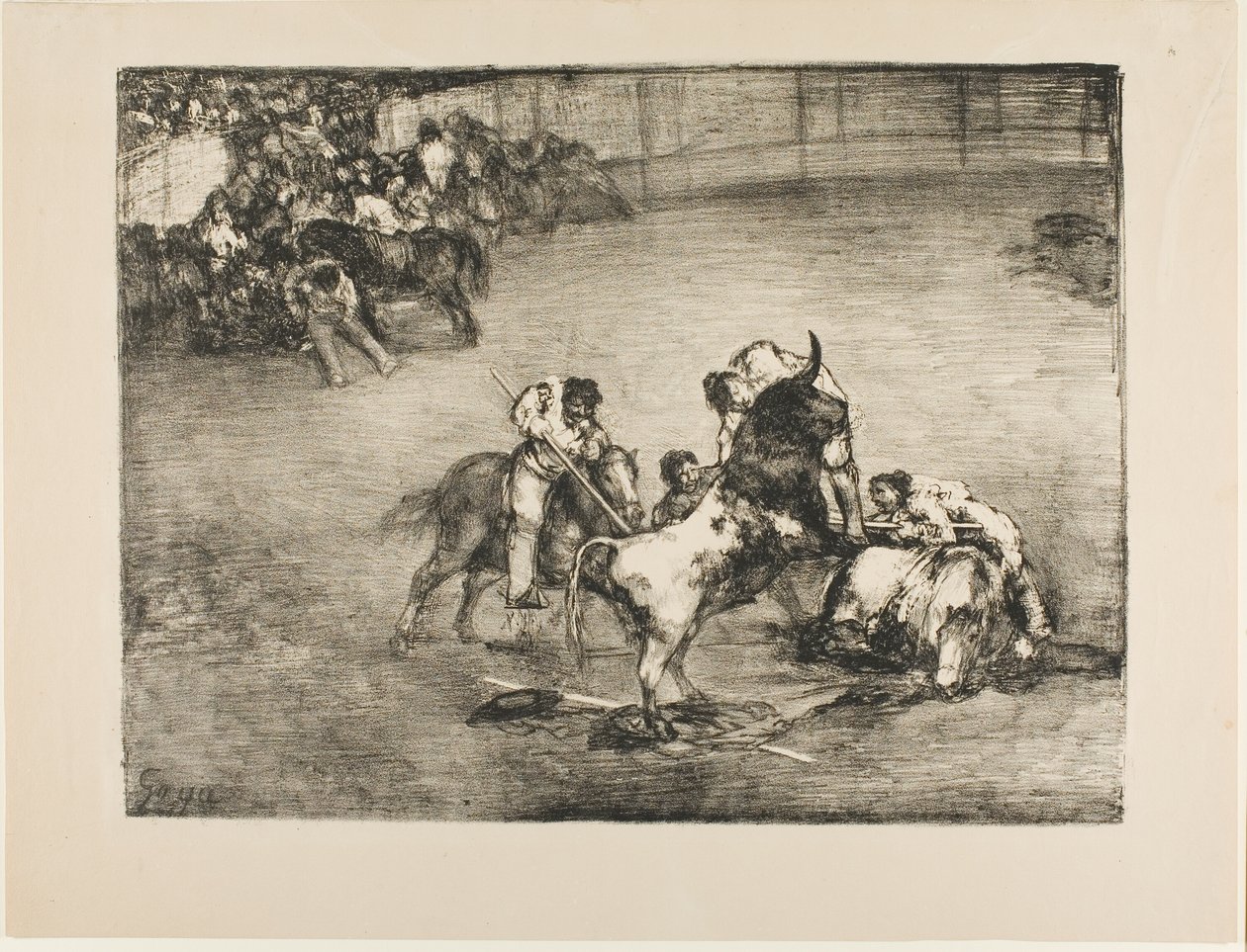 Picador fångad av en tjur, från The Bulls of Bordeaux av Francisco Jose de Goya y Lucientes