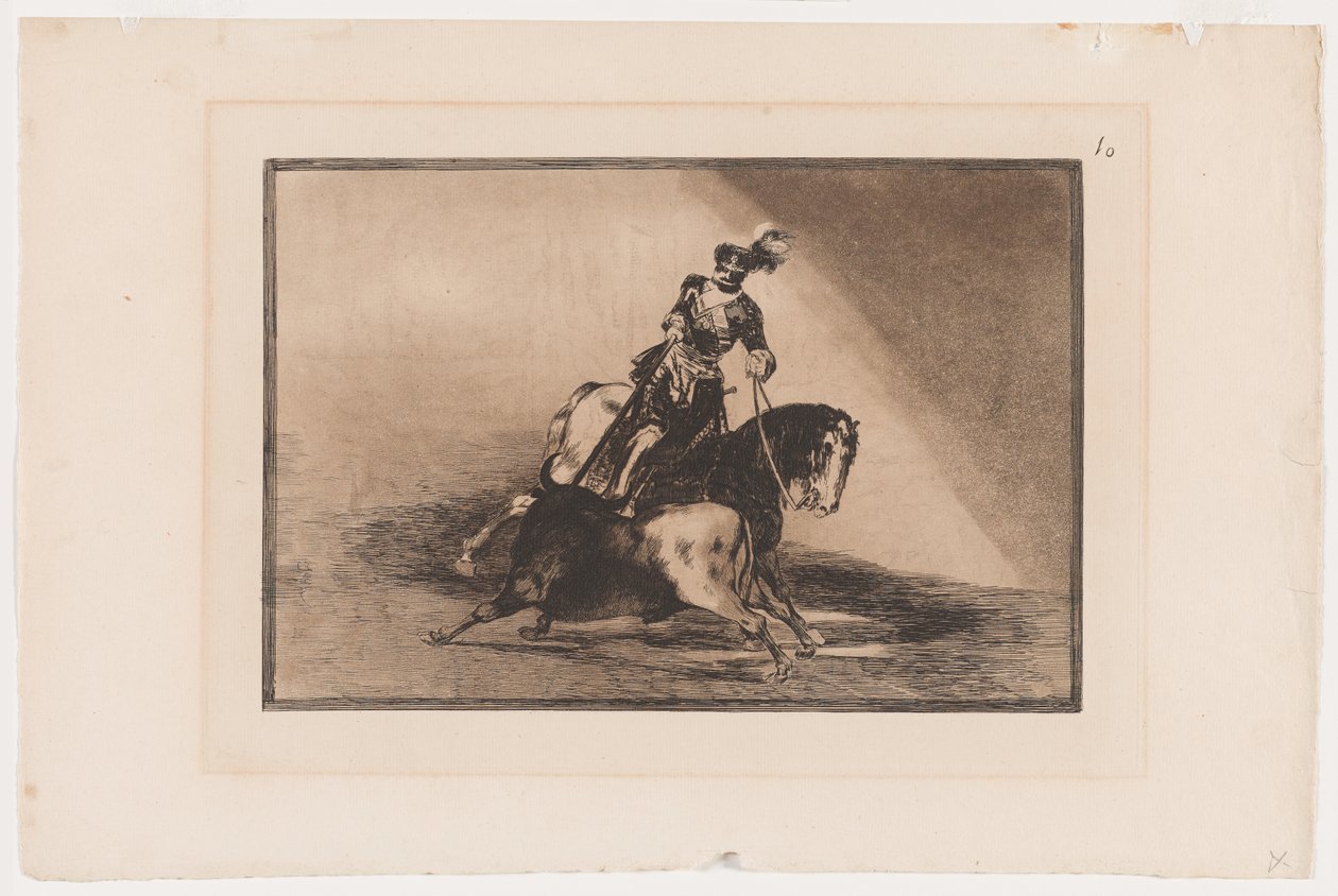 Tallrik 10 från La Tauromaquia: Charles V Spjuta en tjur i ringen i Valladolid, 1816, tryckt 1876 (Essning och akvatint på lagt papper) av Francisco Jose de Goya y Lucientes