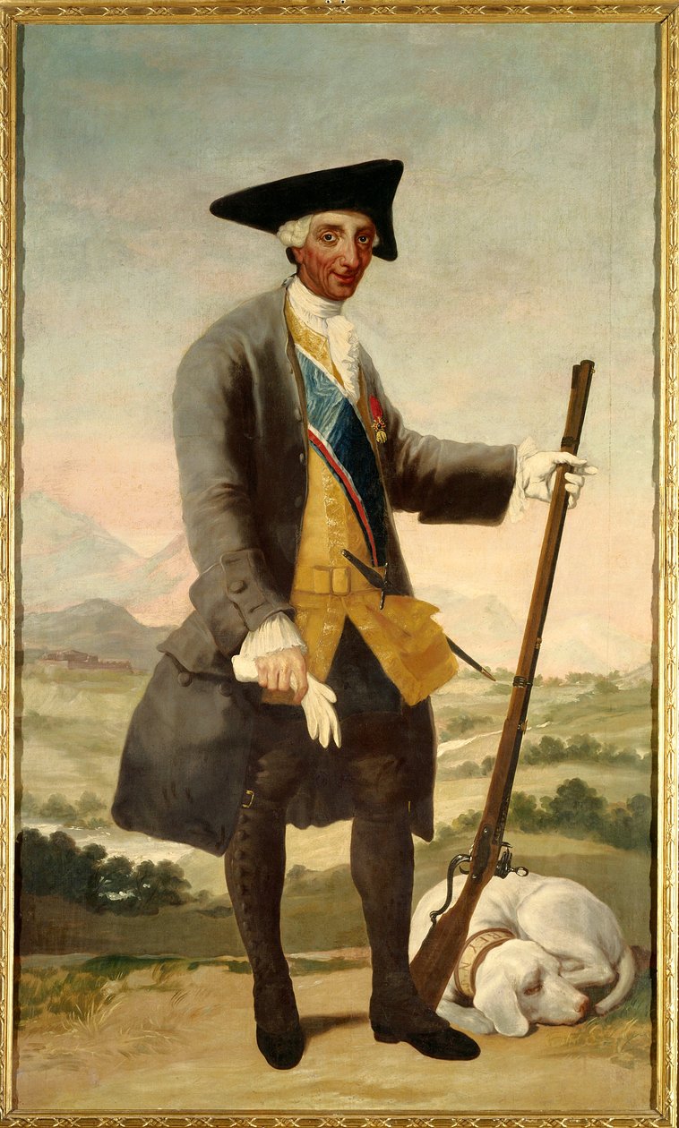 Porträtt till fots av Karl III (1716-1788) som jägare, son till Philip V Målning av Francisco de Goya (1746-1828) olja på duk av Francisco de Goya