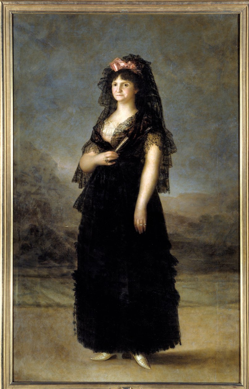 Porträtt till fots av drottningen av Spanien Marie Louise (1751-1819), hustru till Karl IV Målning av Francisco de Goya (1746-1828) 1800-talets sön. 2,08x1,27m - Madrid, Musee du Prado - Porträtt av drottning Maria Luisa (1751-1819) iklädd en Mantilla - Må av Francisco de Goya