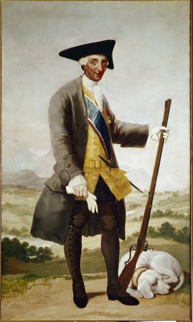 Porträtt av Karl III och Hunter. (olja på duk av Francisco de Goya