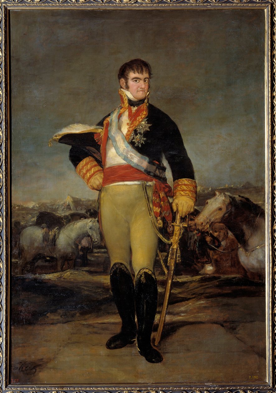 Porträtt av kung Ferdinand VII (1784-1833) i militärdräkt i ett läger Målning av Francisco de Goya y Lucientes (1746-1828). 1800-talets sön. 2,07x1,4 m Madrid. Musee du Prado - Porträtt av kung Ferdinand VII (1784-1833) iförd militäruniform i en av Francisco de Goya
