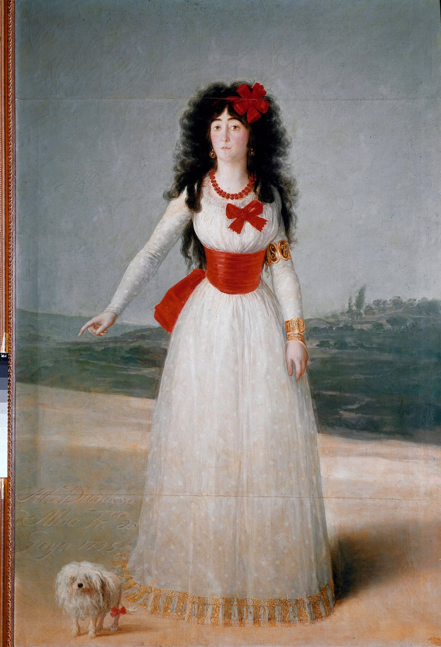Porträtt av hertiginnan av gryningen (Alba) (Maria Teresa Cayetana de Silva) (1762-1802) Målning av Francisco Goya och Lucientes (1746-1828) 1795 Dim. 194x130 cm Madrid, Alba Collection av Francisco de Goya
