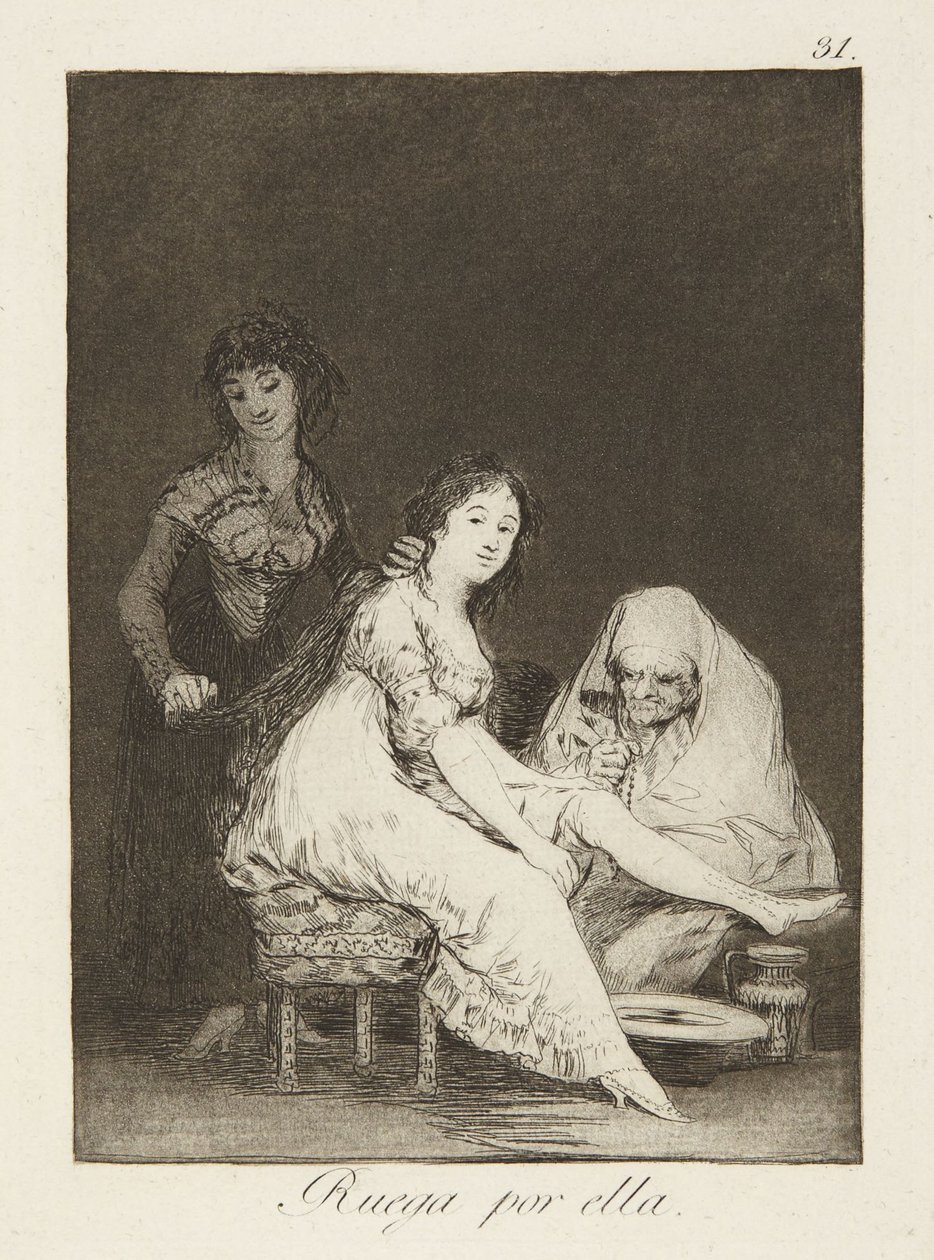 Be för henne (She prays for her), bild 31 ur Los Caprichos av Francisco Jose de Goya y Lucientes