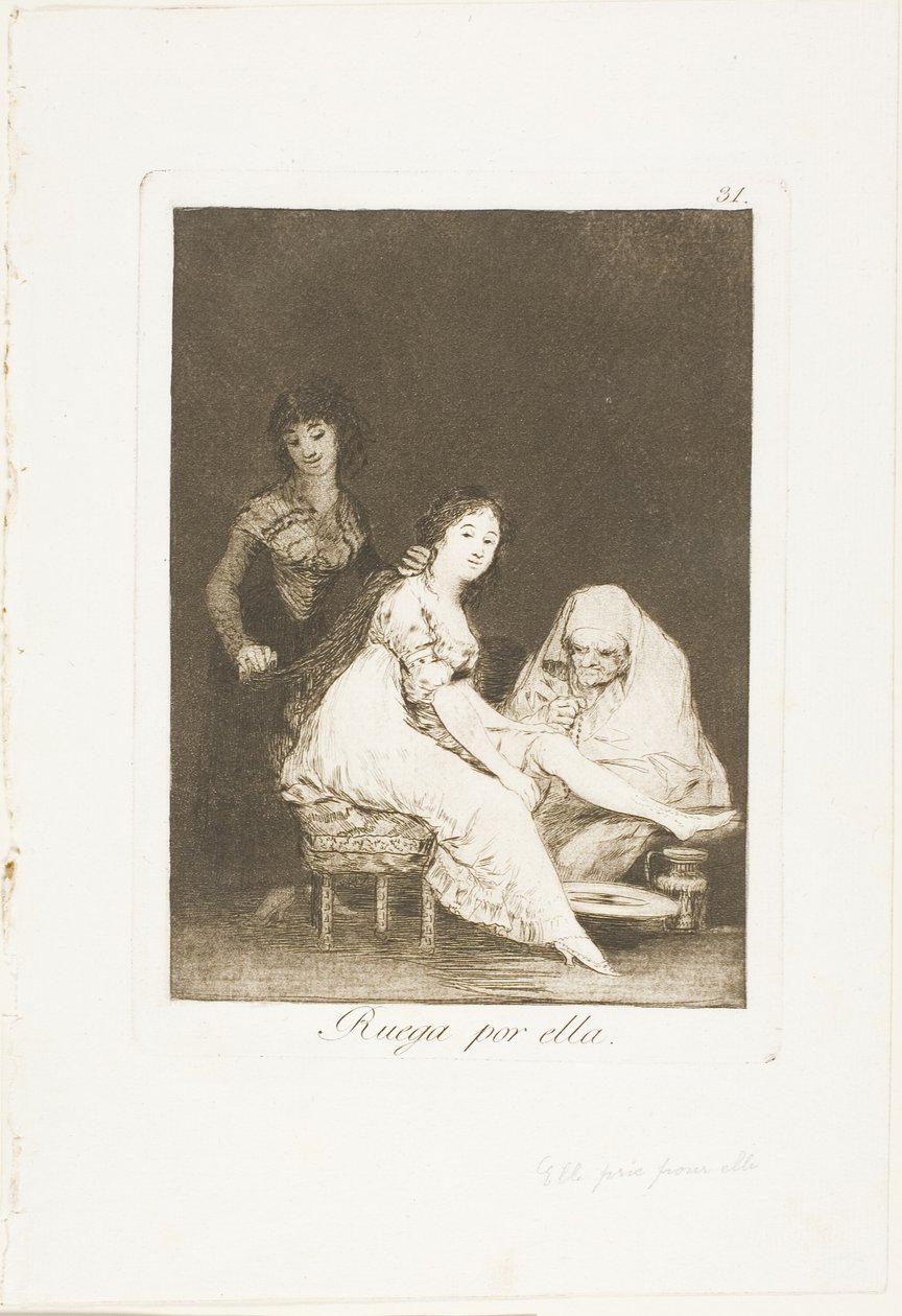 Hon ber för henne, tallrik 31 från Los Caprichos av Francisco Jose de Goya y Lucientes