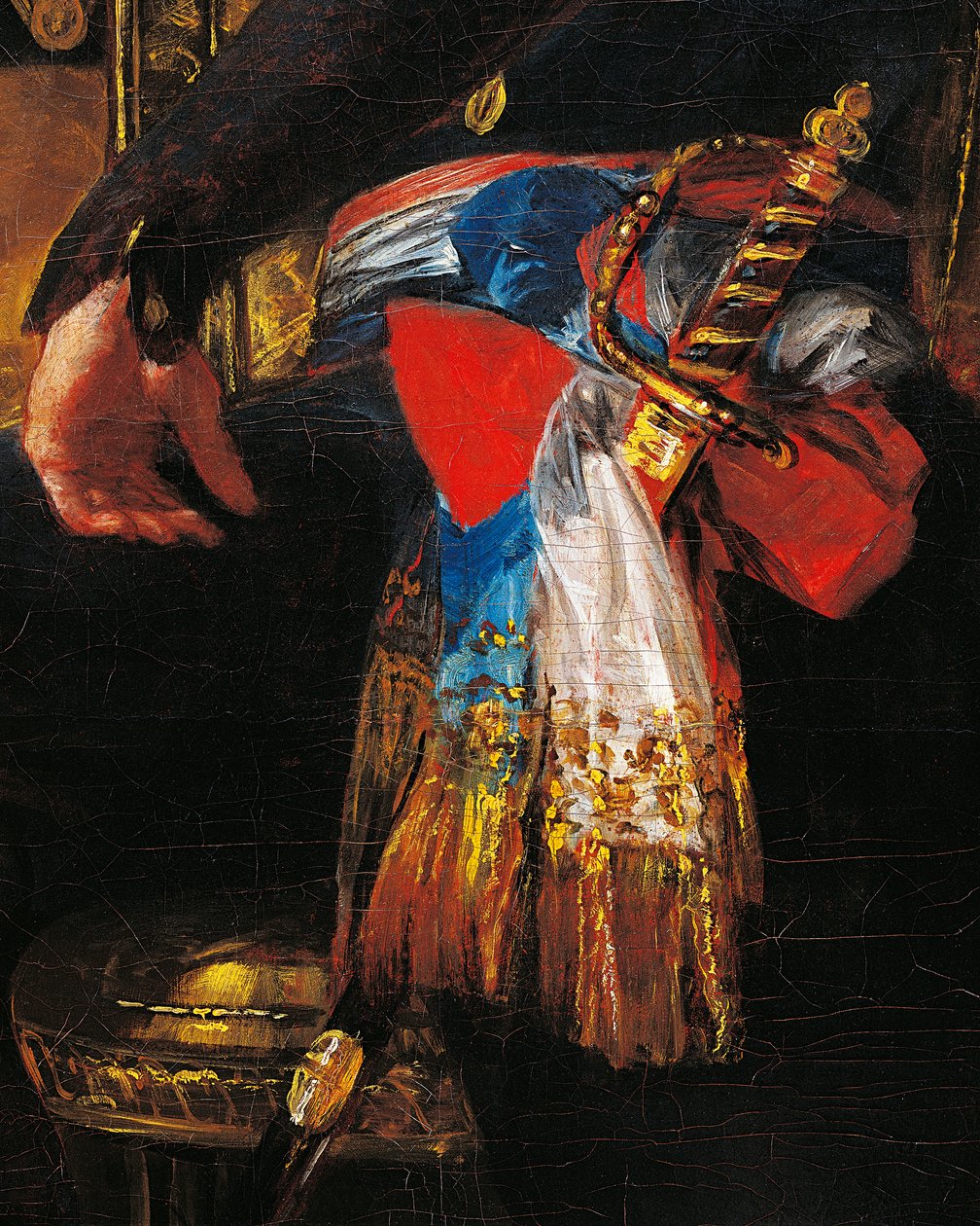 Svärd och skärp, detalj från porträtt av Ferdinand Guillemardet, Frankrikes ambassadör i Spanien från 1798 till 1800 av Francisco de Goya (1746-1828), olja på duk av Francisco Jose de Goya y Lucientes