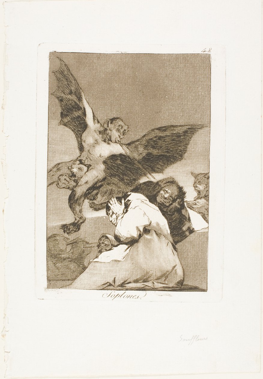 Tale-Bearers - Blasts of Wind, skylt 48 från Los Caprichos av Francisco Jose de Goya y Lucientes