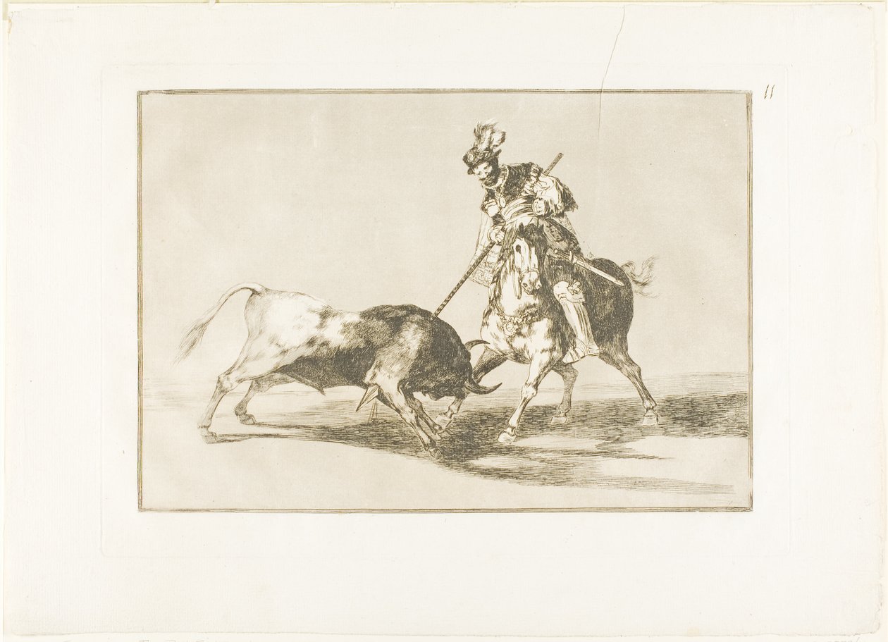 Cid Campeador som spjuter en annan tjur, tallrik elva från The Art of Bullfighting av Francisco Jose de Goya y Lucientes