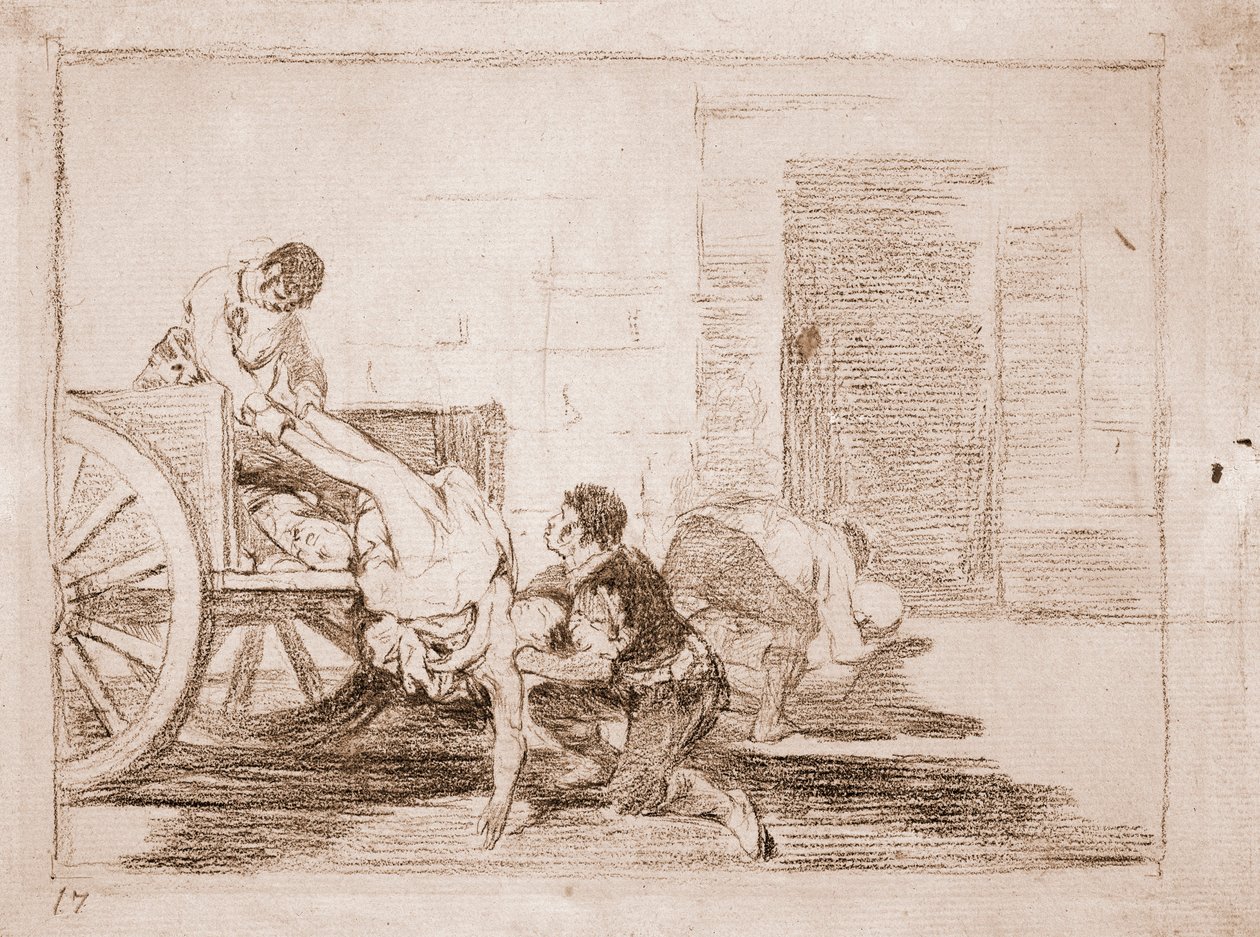 The Disasters of War: Billass till kyrkogården (förberedande ritning av Francisco de Goya