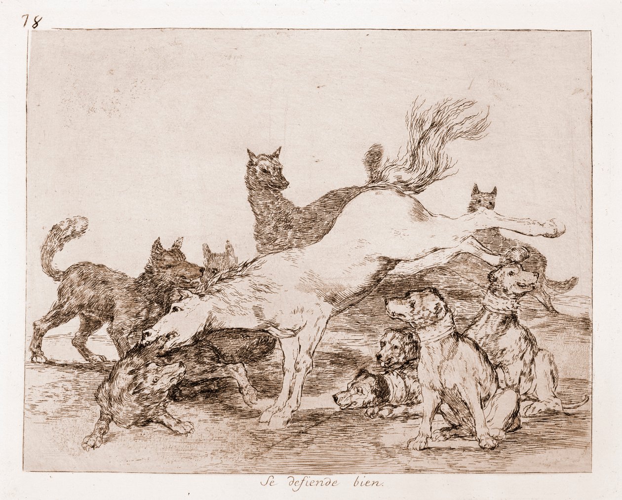 The Disasters of War: Han försvarar sig bra (etsning från förberedande ritning av Francisco de Goya