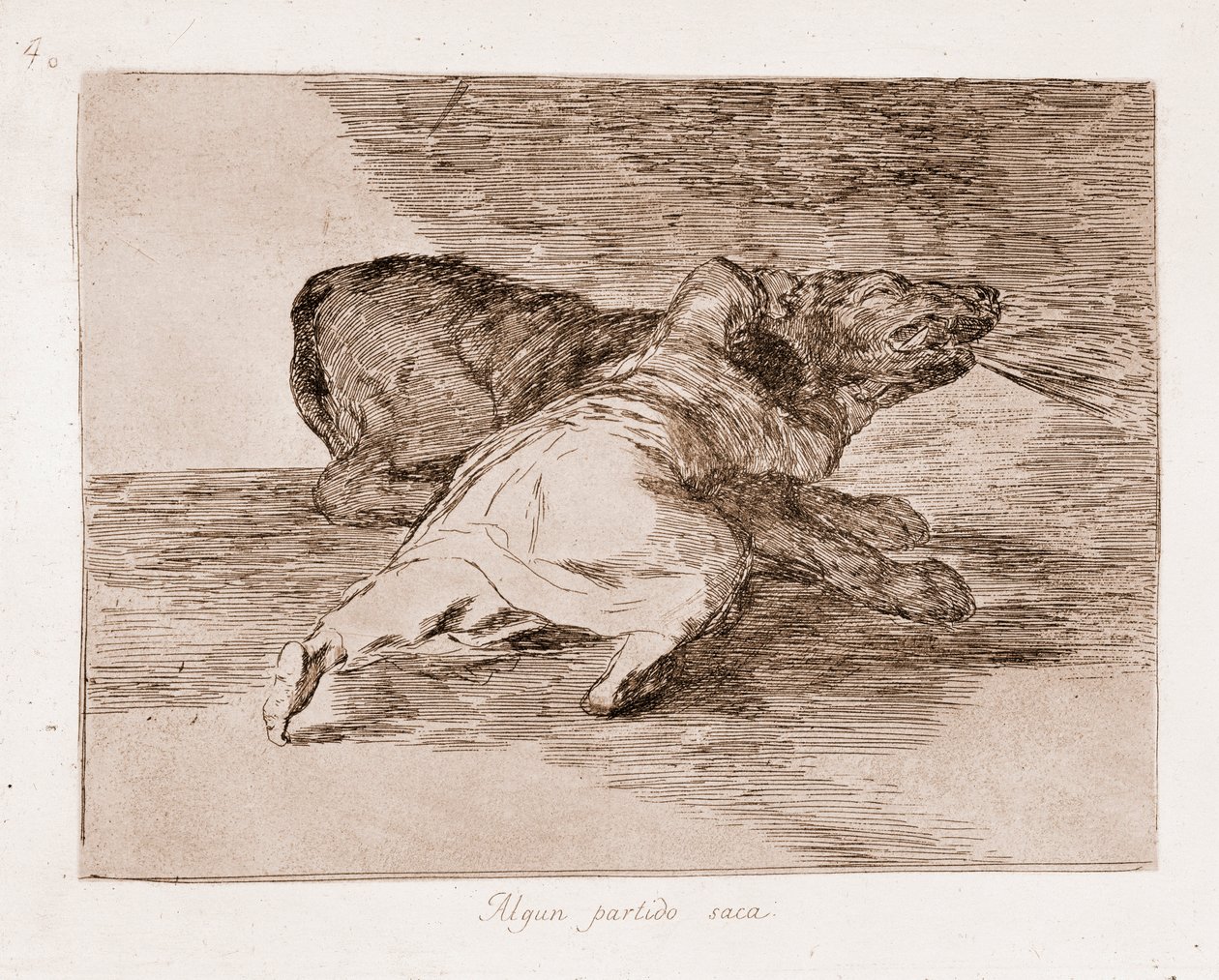 Krigets katastrofer: Han skördar några fördelar (Gravering från den förberedande ritningen av Francisco de Goya