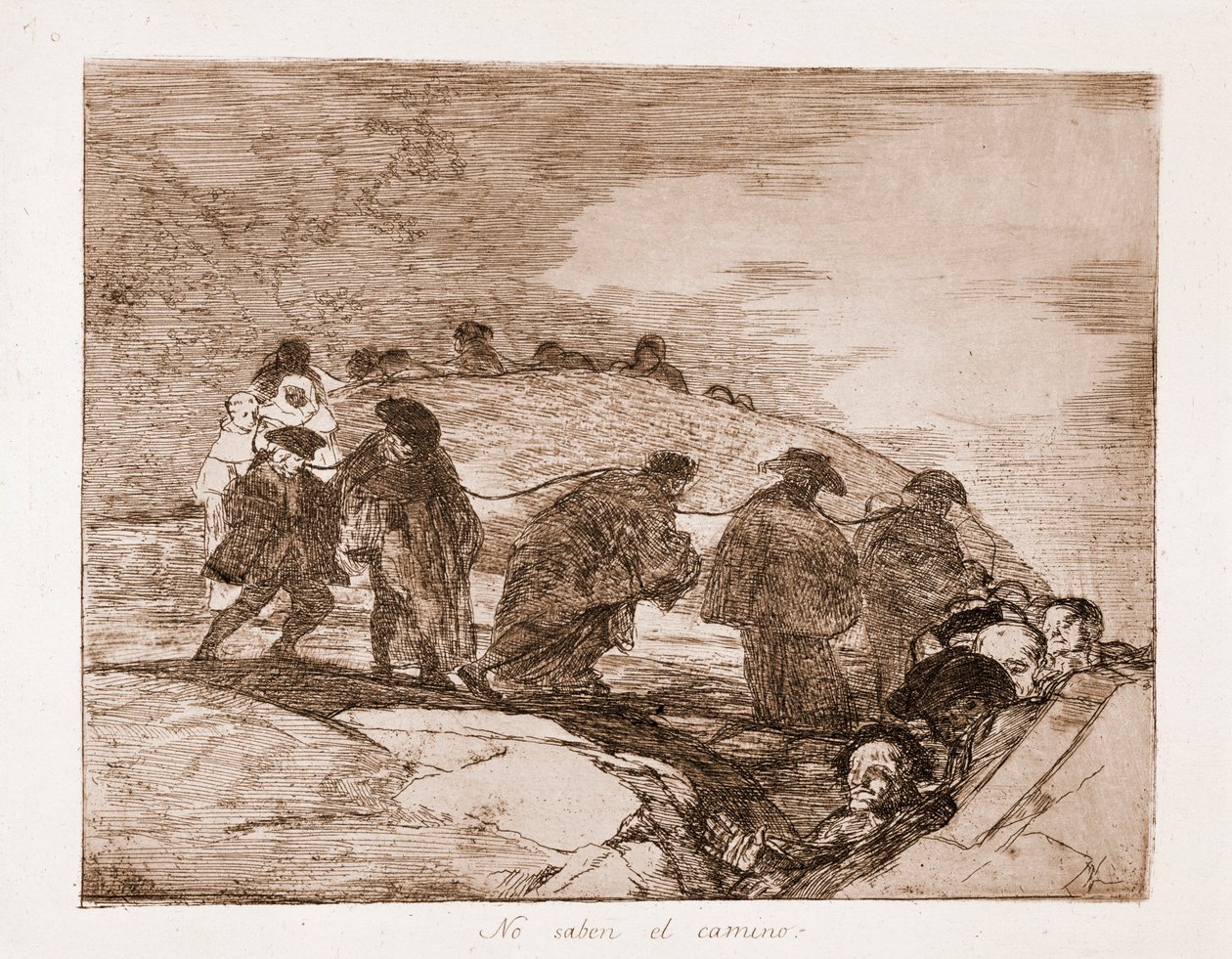 The Disasters of War: De känner inte till vägen (etsning från förberedande ritning av Francisco de Goya
