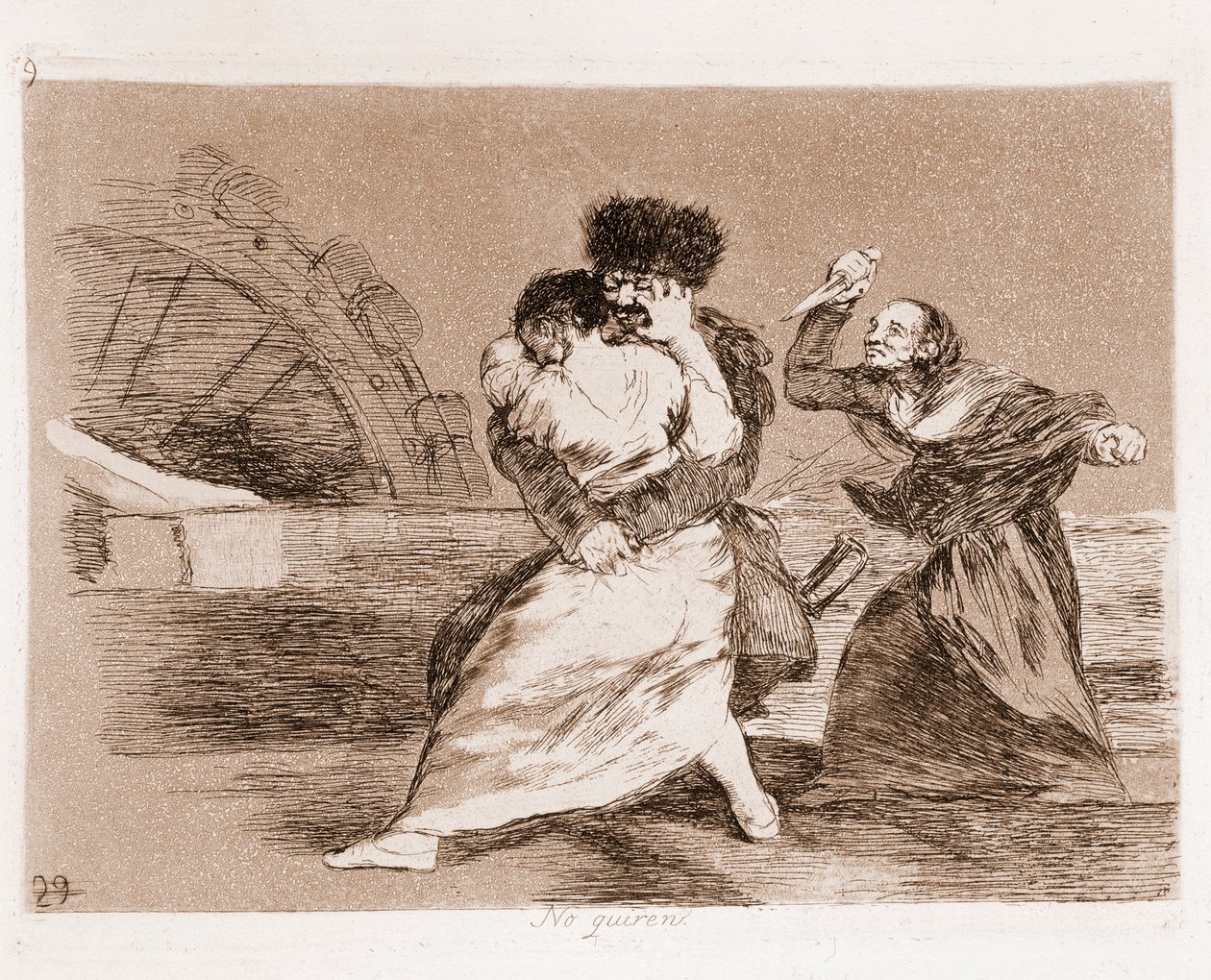 The Disasters of War: De vill inte (etsning från en förberedande ritning av Francisco de Goya