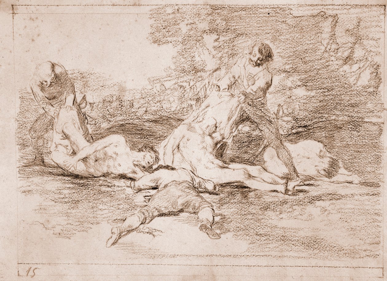 The Disasters of War: De drar fördel av det (förberedande ritning av Francisco de Goya