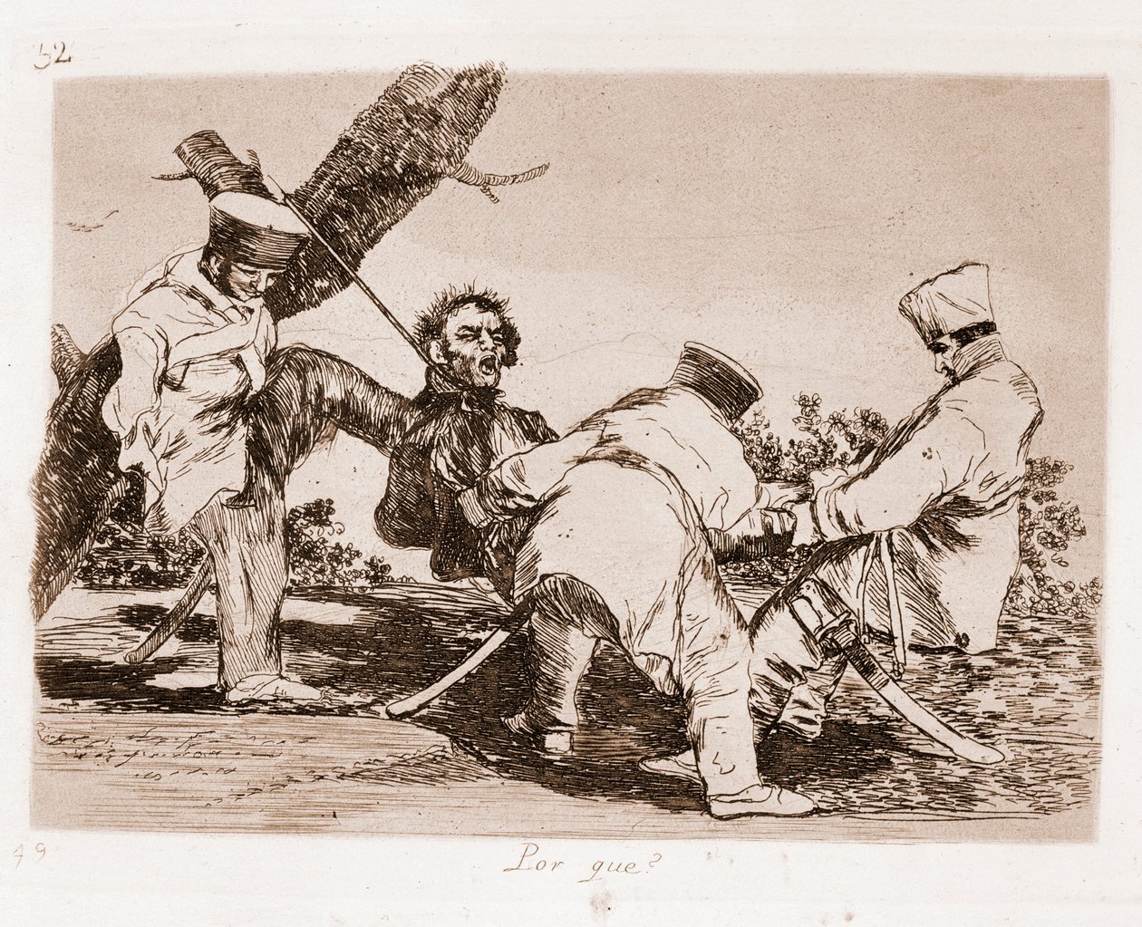 The Disasters of War: Varför (etsning från förberedande ritning av Francisco de Goya
