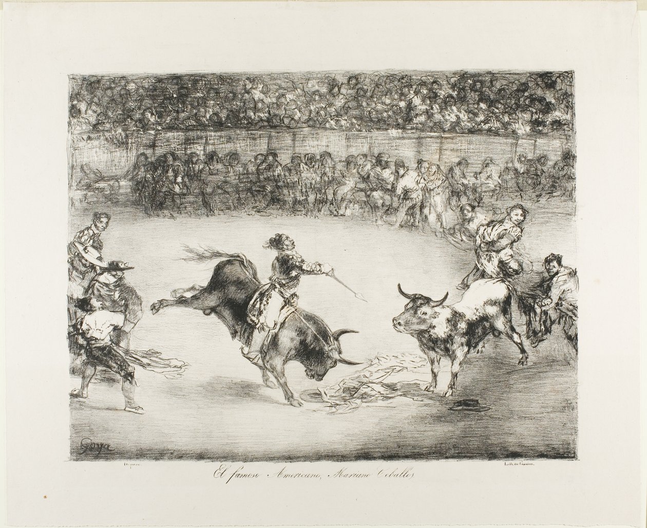 Den berömda amerikanen, Mariano Ceballos, från The Bulls of Bordeaux av Francisco Jose de Goya y Lucientes