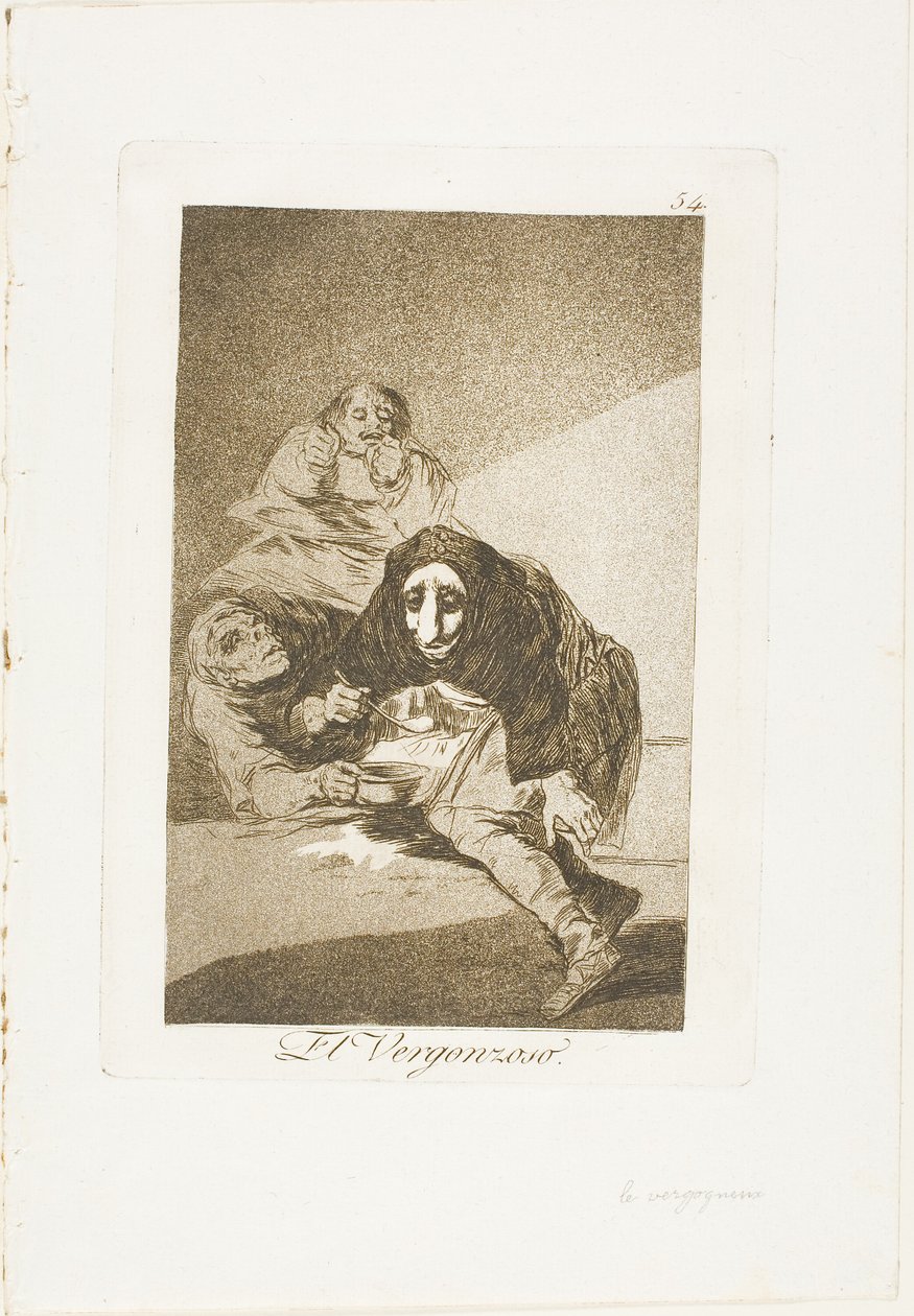 The Shamefaced, tallrik 54 från Los Caprichos av Francisco Jose de Goya y Lucientes