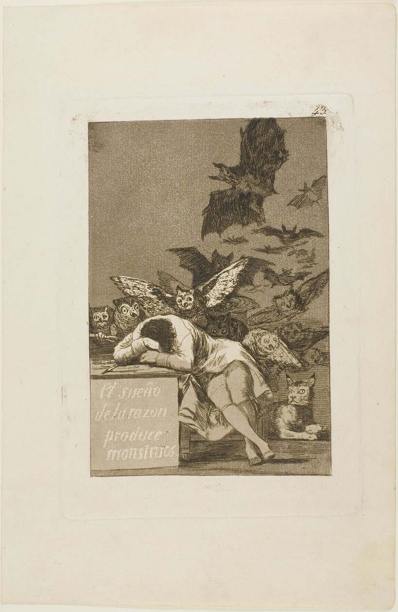 The Sleep of Reason Produces Monsters, tallrik 43 från Los Caprichos av Francisco Jose de Goya y Lucientes