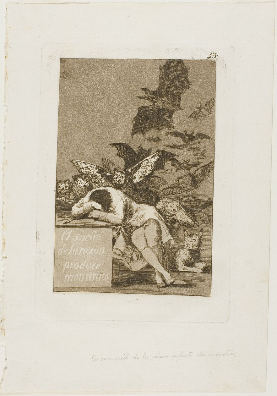 The Sleep of Reason Produces Monsters, tallrik 43 från Los Caprichos av Francisco Jose de Goya y Lucientes
