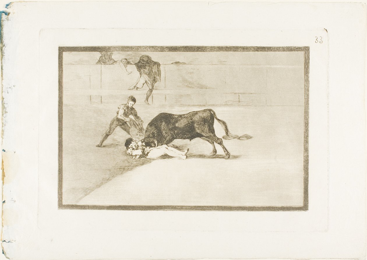 Pepe Illos olyckliga död i ringen i Madrid, skylt 33 från The Art of Bullfighting av Francisco Jose de Goya y Lucientes