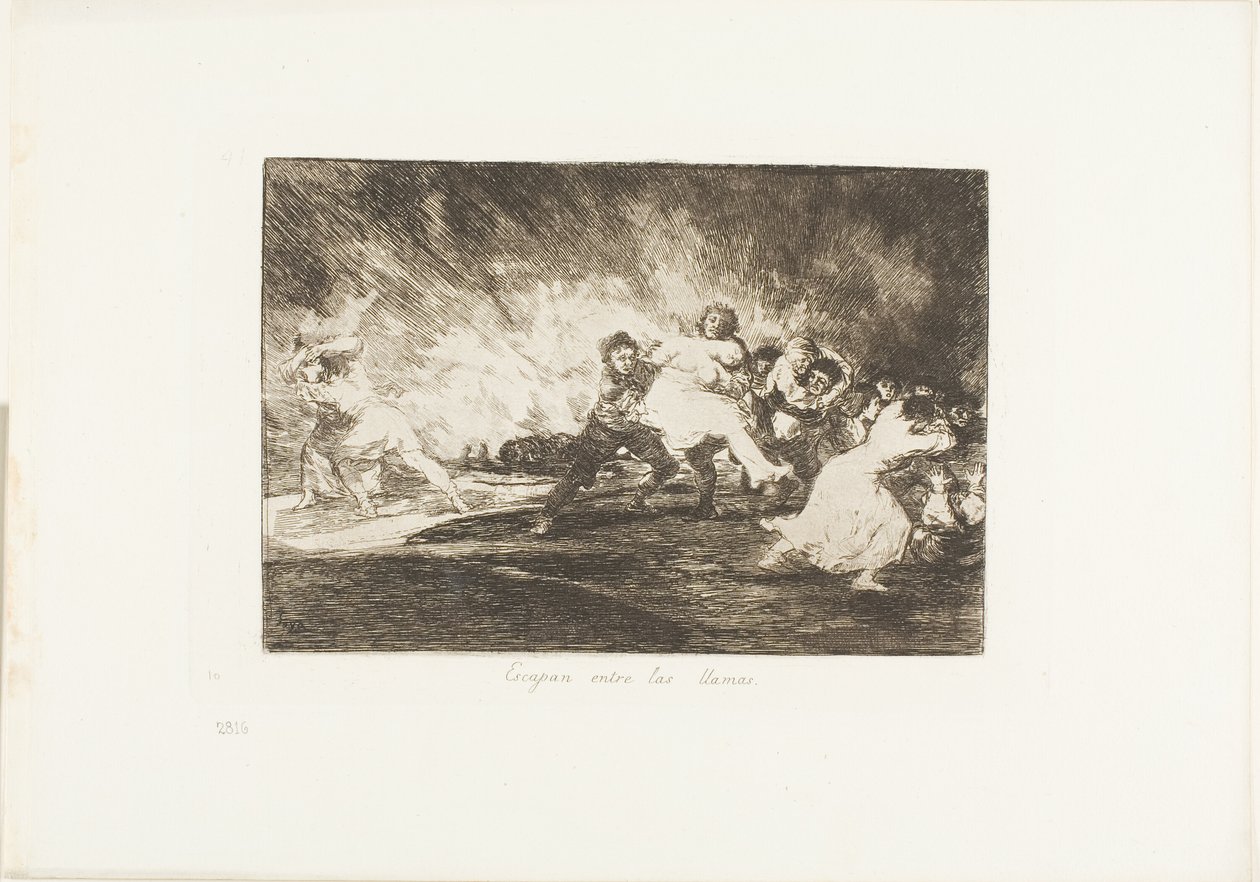 They Escape through the Flames, skylt 41 från The Disasters of War av Francisco Jose de Goya y Lucientes