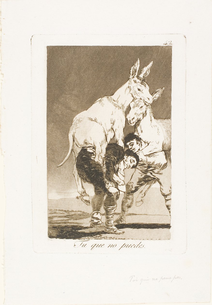 Thou Who Canst Not, tallrik 42 från Los Caprichos av Francisco Jose de Goya y Lucientes