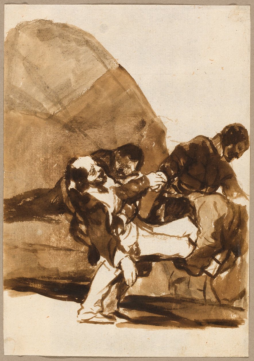 Tre män bär en skadad soldat, från Bilder från Spanien, Album F av Francisco Jose de Goya y Lucientes
