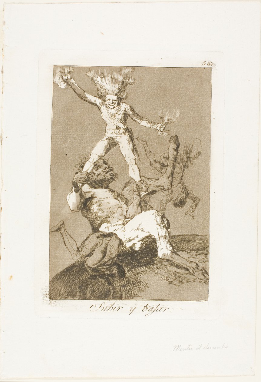 Att stiga och falla, tallrik 56 från Los Caprichos av Francisco Jose de Goya y Lucientes