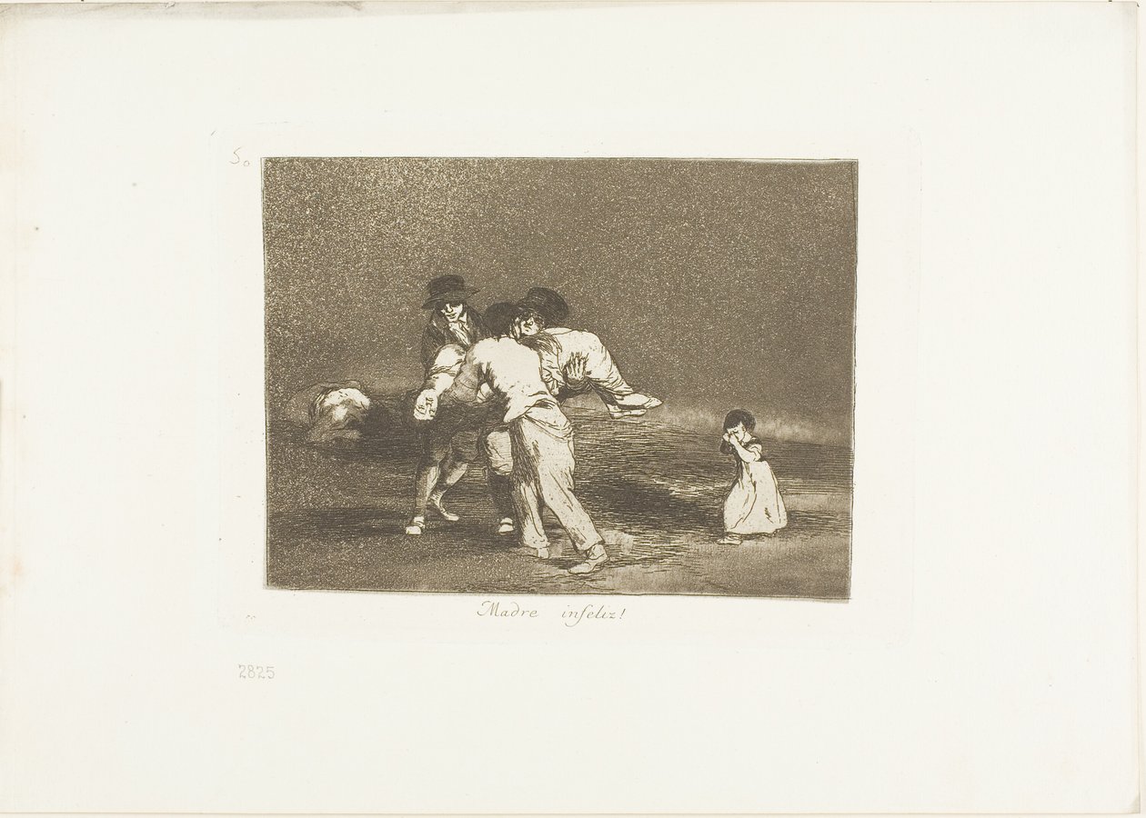 Unhappy Mother!, skylt 50 från The Disasters of War av Francisco Jose de Goya y Lucientes