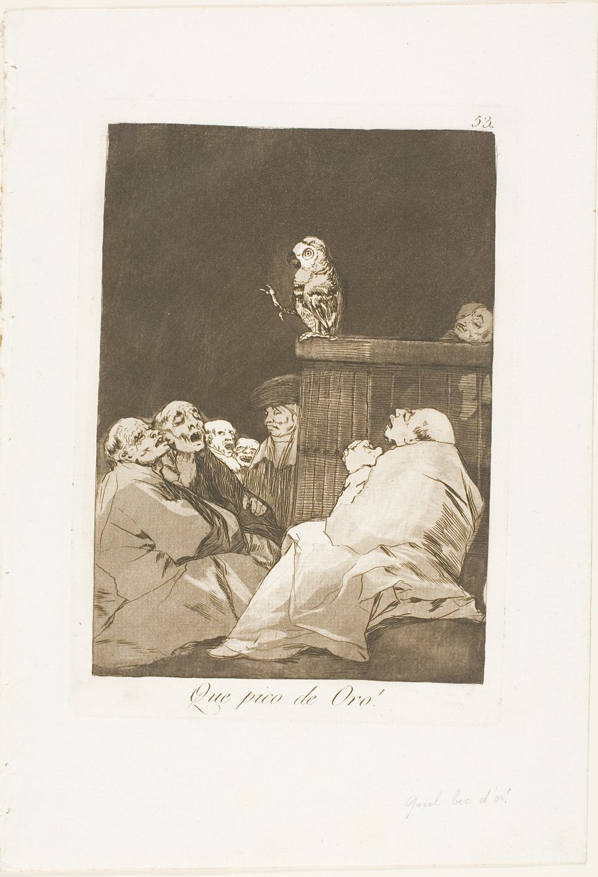Vilken gyllene näbb!, tallrik 53 från Los Caprichos av Francisco Jose de Goya y Lucientes