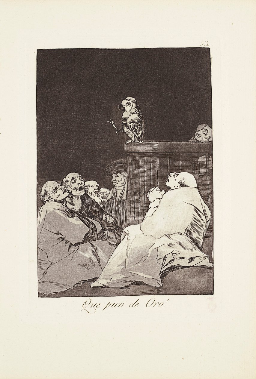 Vilken gyllene näbb! (Que pico de oro) Tallrik 53 från: Los Caprichos av Francisco Jose de Goya y Lucientes