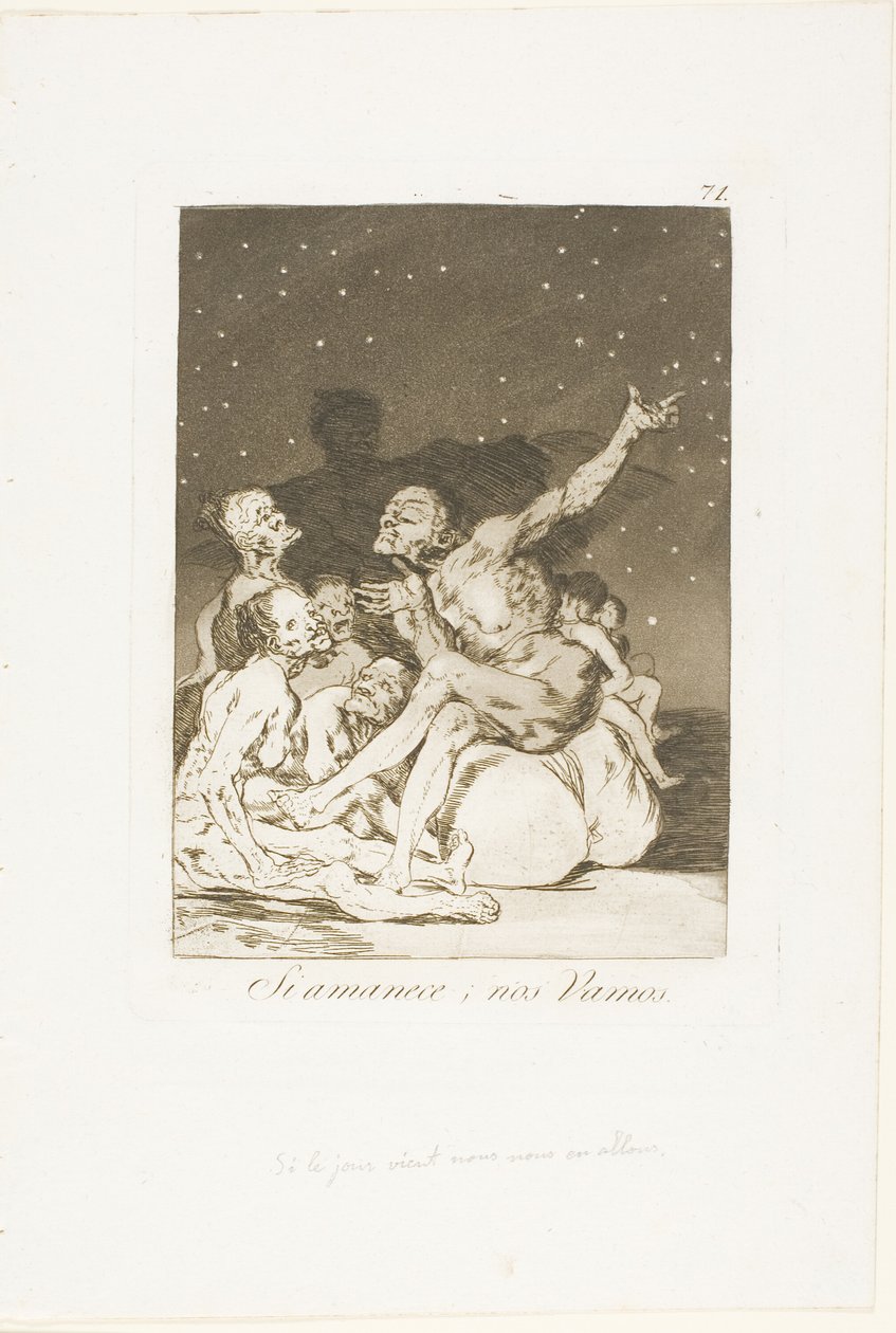 När dagen rasar kommer vi att vara lediga, skylt 71 från Los Caprichos av Francisco Jose de Goya y Lucientes