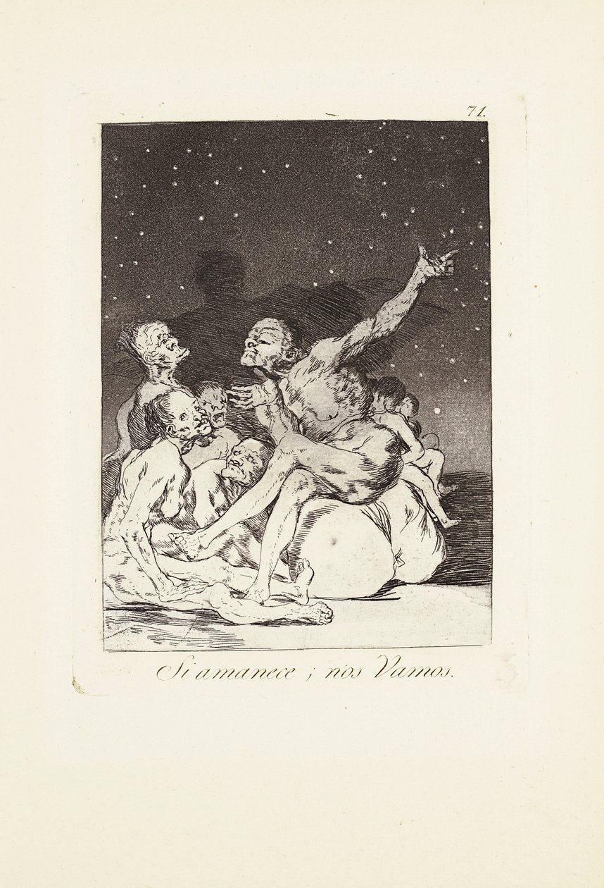 När dagen rasar är vi lediga (Si amanece; nos vamos) Tallrik 71 från: Los Caprichos av Francisco Jose de Goya y Lucientes