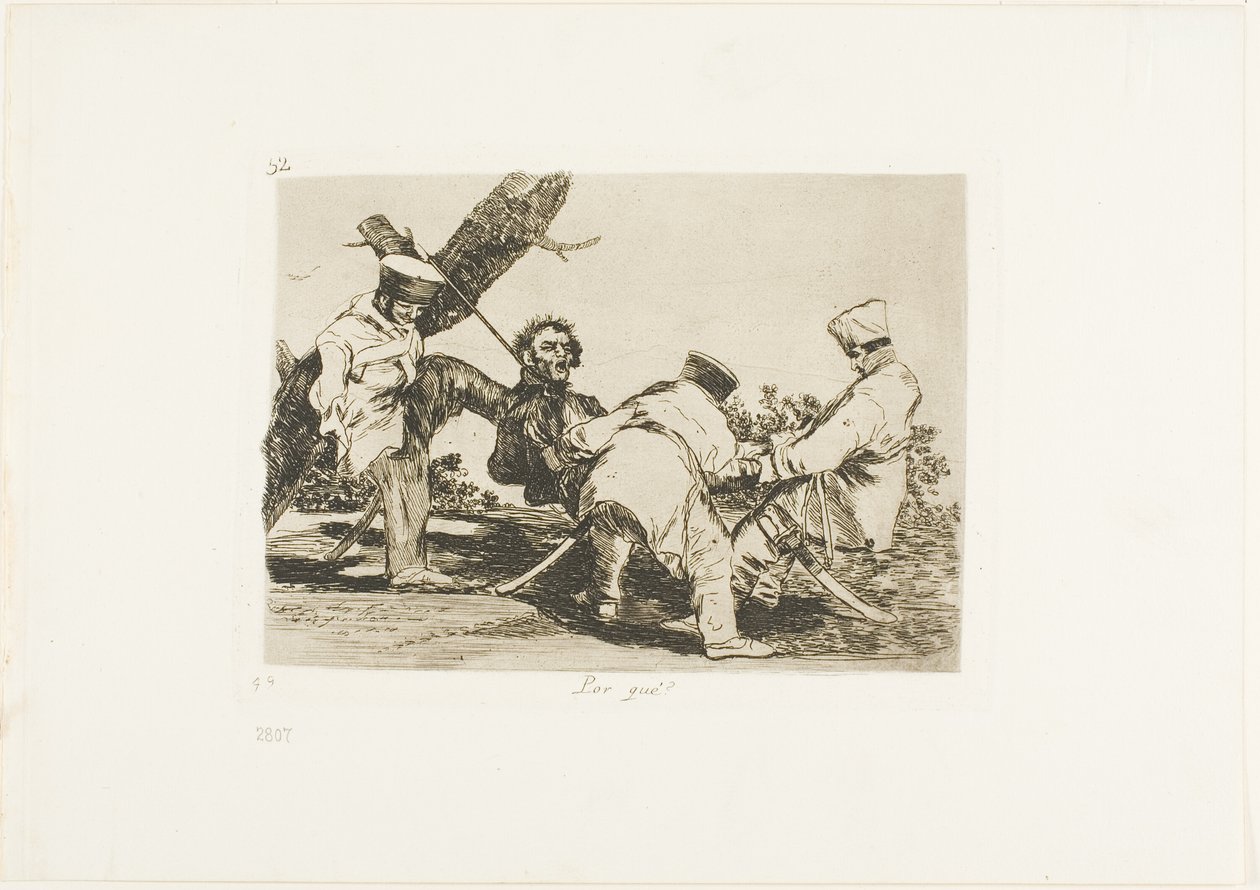 Varför?, skylt 32 från The Disasters of War av Francisco Jose de Goya y Lucientes