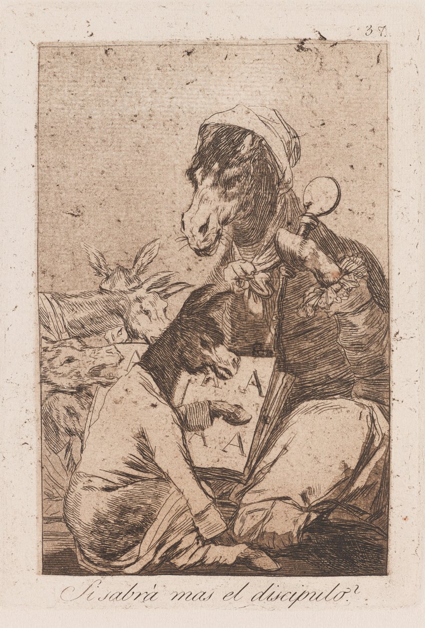 Kommer eleven att veta mer än mästaren?, slutet av 1700-talet - början av 1800-talet (tryck) av Francisco de Goya