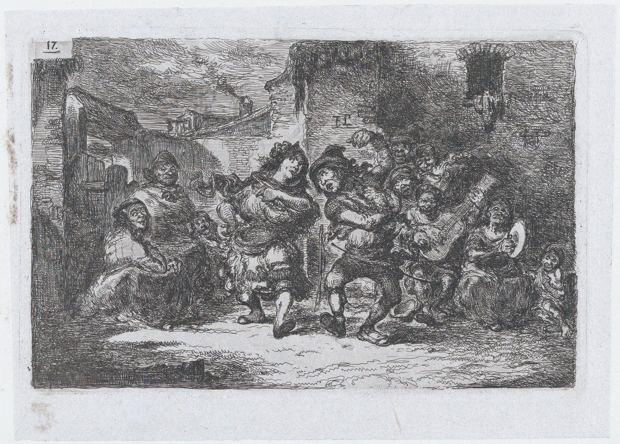 Tavla 17: gatumusiker och dansfigurer, från serien av seder och tidsfördriv från..., 1850. av Francisco Lameyer Berenguer