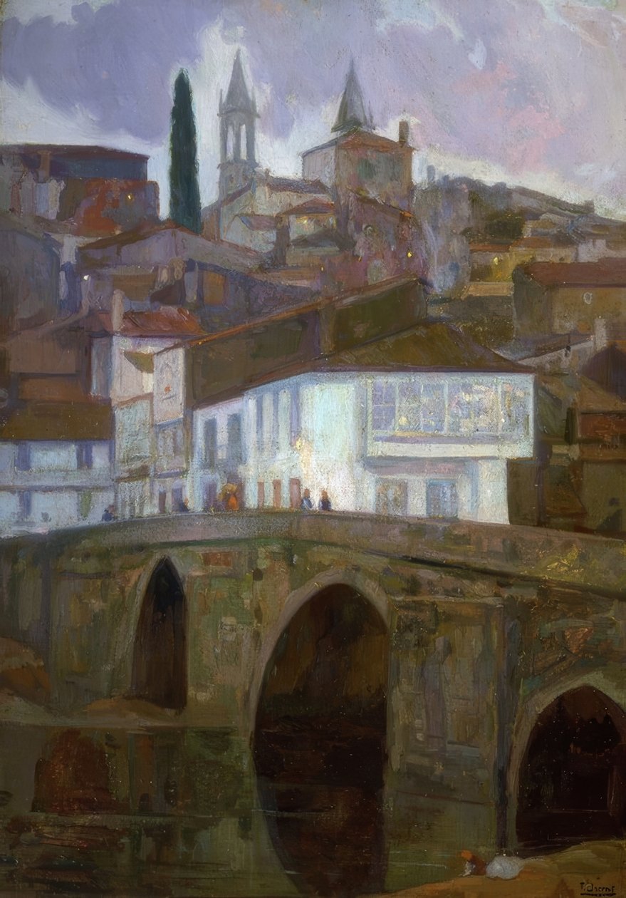 MELLAN LJUS (BETANZOS) –OLJA / KANVAS – 1918–90X62 CM– av Francisco Llorens Diaz