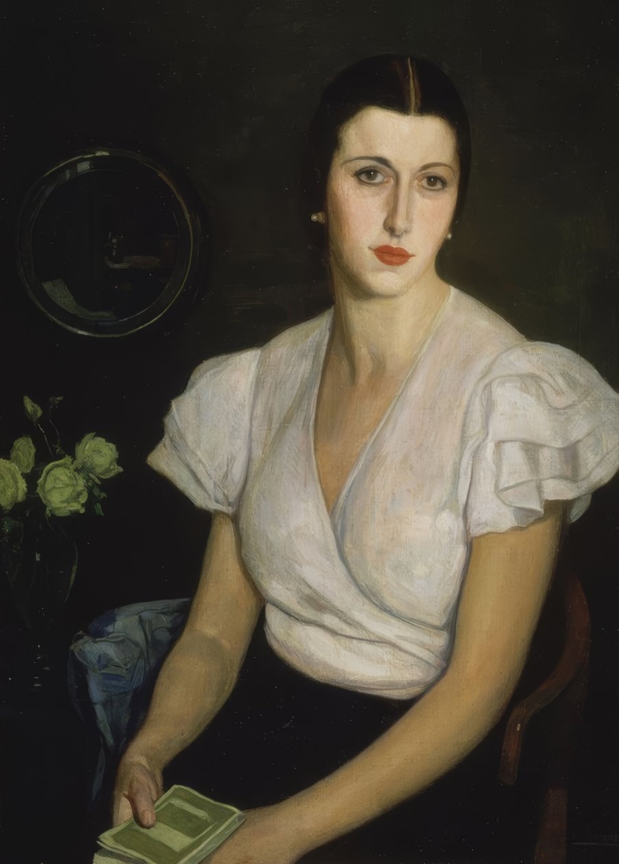 UTAN TITEL - (PORTRÄTT AV LADY MED BOK I HAND) av Francisco Llorens Diaz