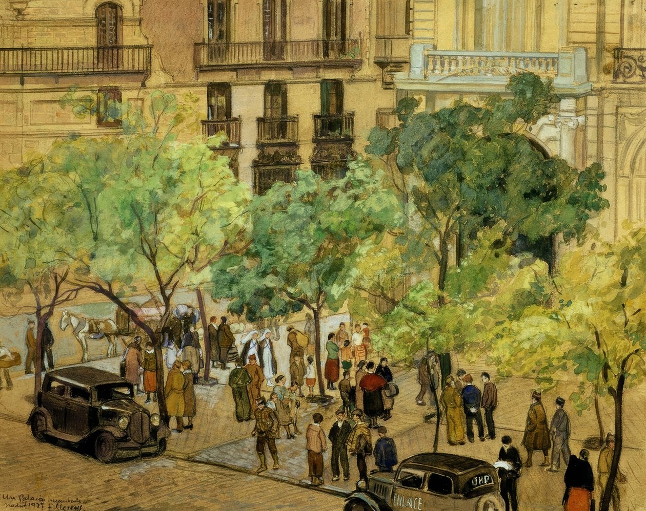 ETT BESLAGTADE PALAT – 1937 – RITNING / PAPP – 240X305 CM– av Francisco Llorens Diaz