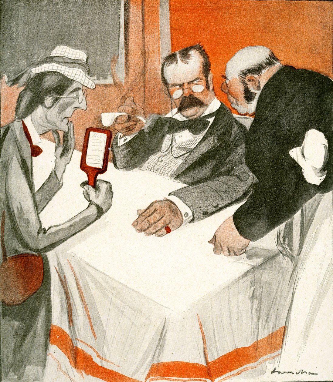 Ett engelskt par som kämpar med menyn på en fransk restaurang, 1903 av Francisco Sancha y Lengo