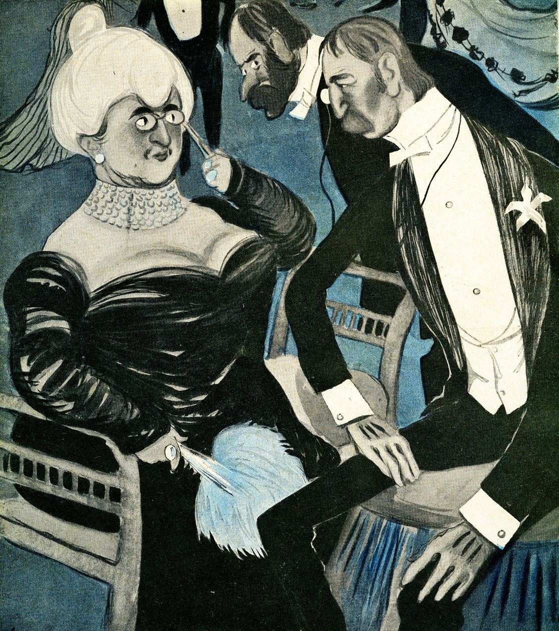 En engelsk man som ber en fransk kvinna att dansa, 1905. av Francisco Sancha y Lengo