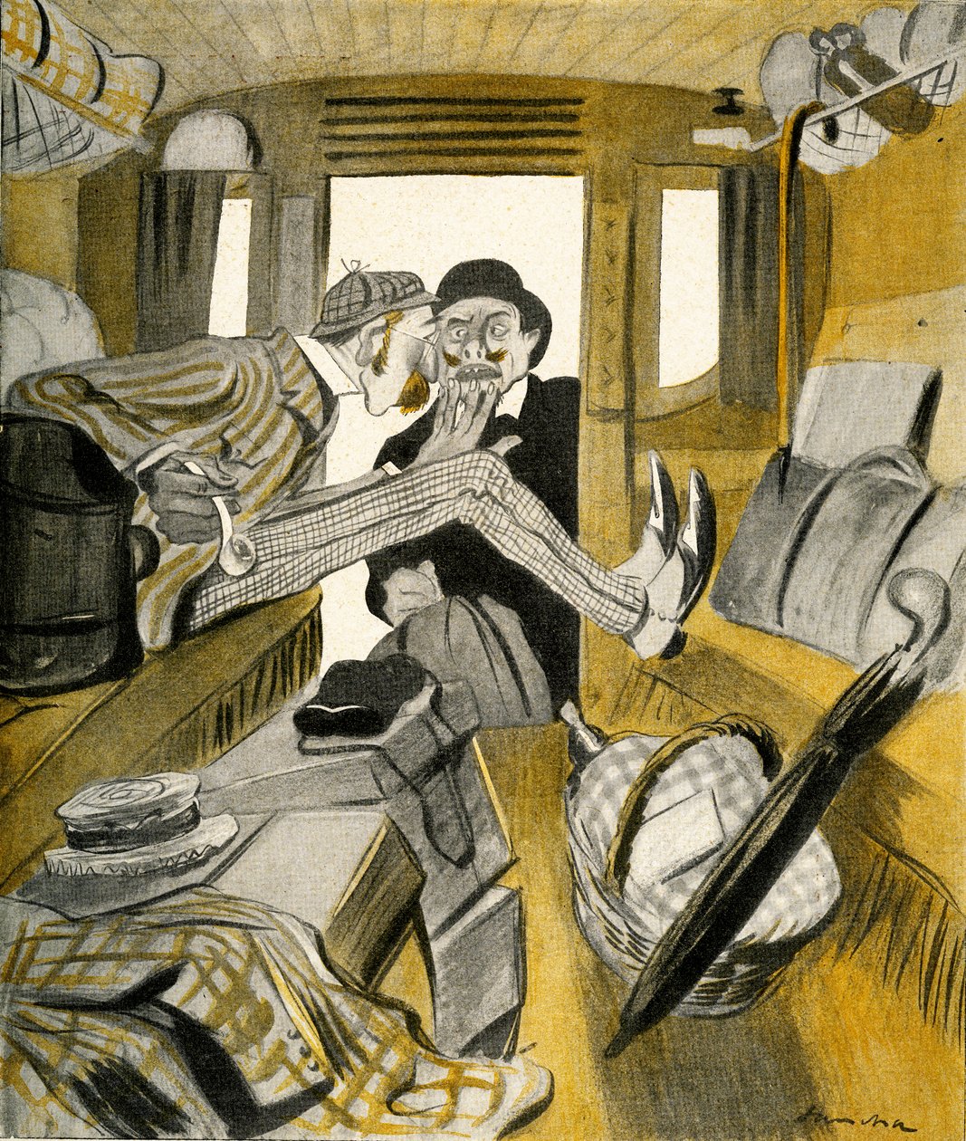 En engelsman hindrar en fransman från att sitta på en ledig plats på tåget, 1903. av Francisco Sancha y Lengo