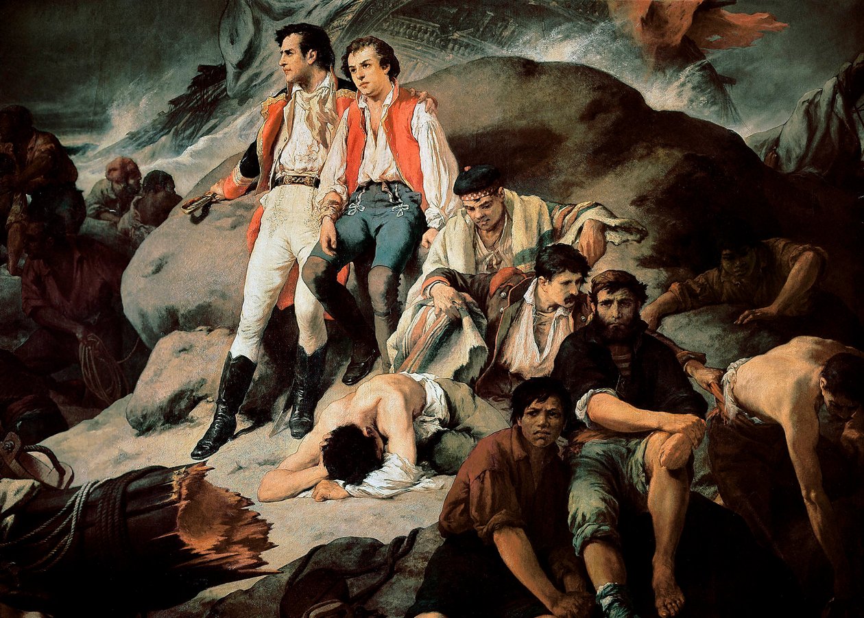 Slaget vid Trafalgar 1805. Detalj från en målning av Francisco Sans Cabot (1834-1881). 1862. Madrid. Senatspalatset av Francisco Sans y Cabot